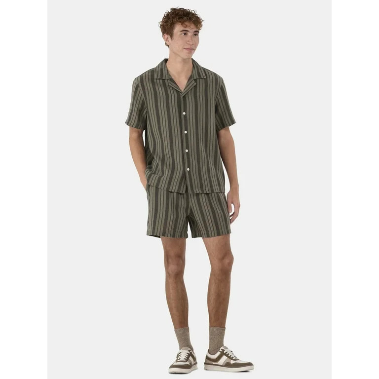 No Boundaries Textured Fabric Shirt with Short Sleeves, Men's & Big Men's | Walmart (US)