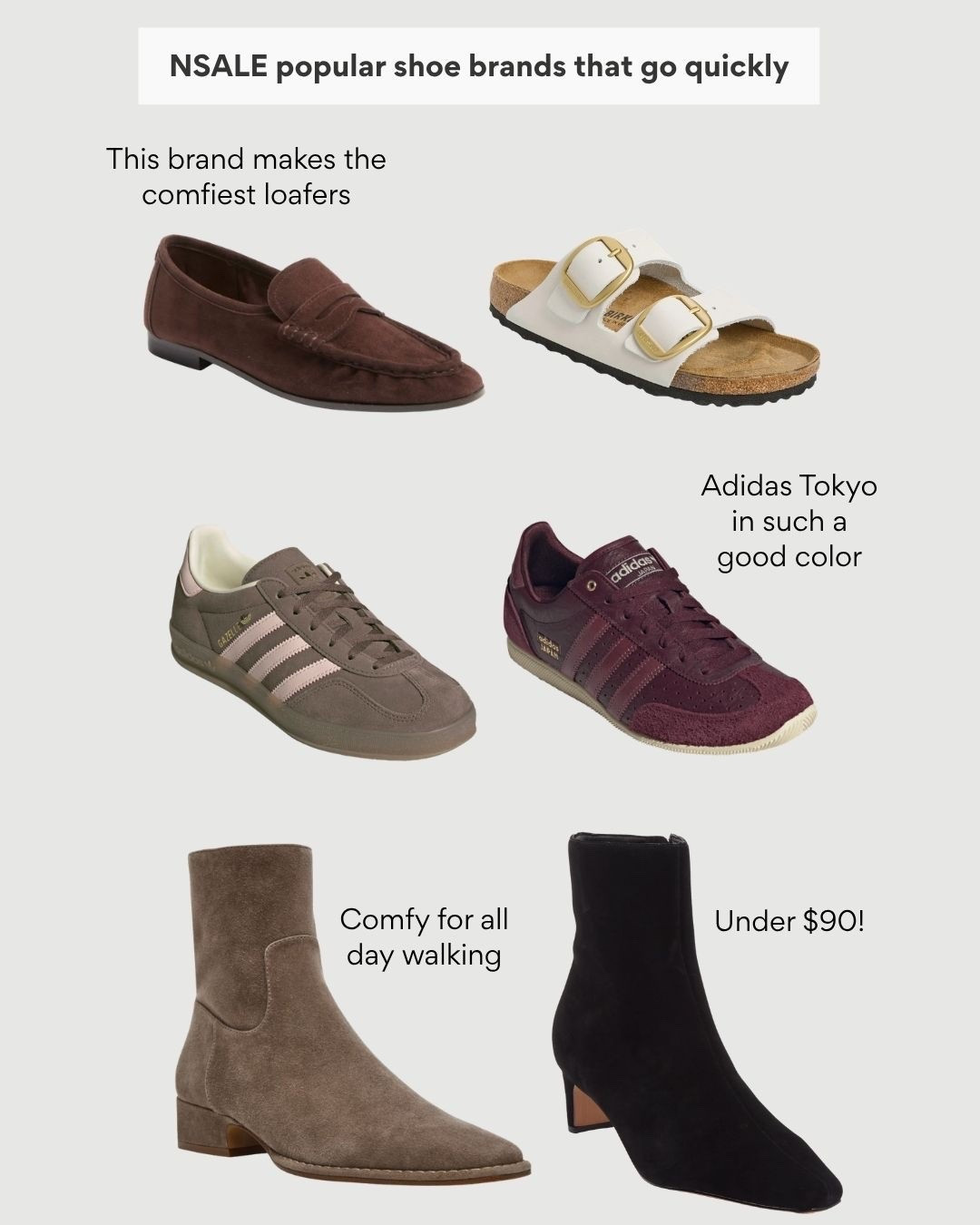 Such good savings on the SE loafers and black booties!
• I’m a size women’s 5.5 in the sam Edelman loafers TTS
• Size 5 in Adidas and New Balance sneakers 
• Size 5.5 in the Steve Madden boots 

Nordstrom anniversary sale sneakers shoes 

#LTKActive #LTKTravel

#LTKWorkwear