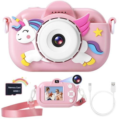 ZUODUN Kids Camera Toys for Girls Age 3-8, Kids Digital Camera Toddler Camera for 3 4 5 6 7 8 Years Old Birthday Gifts, 1080P Video Cameras with Cute Protective Cover & 32GB SD Card | Amazon (US)