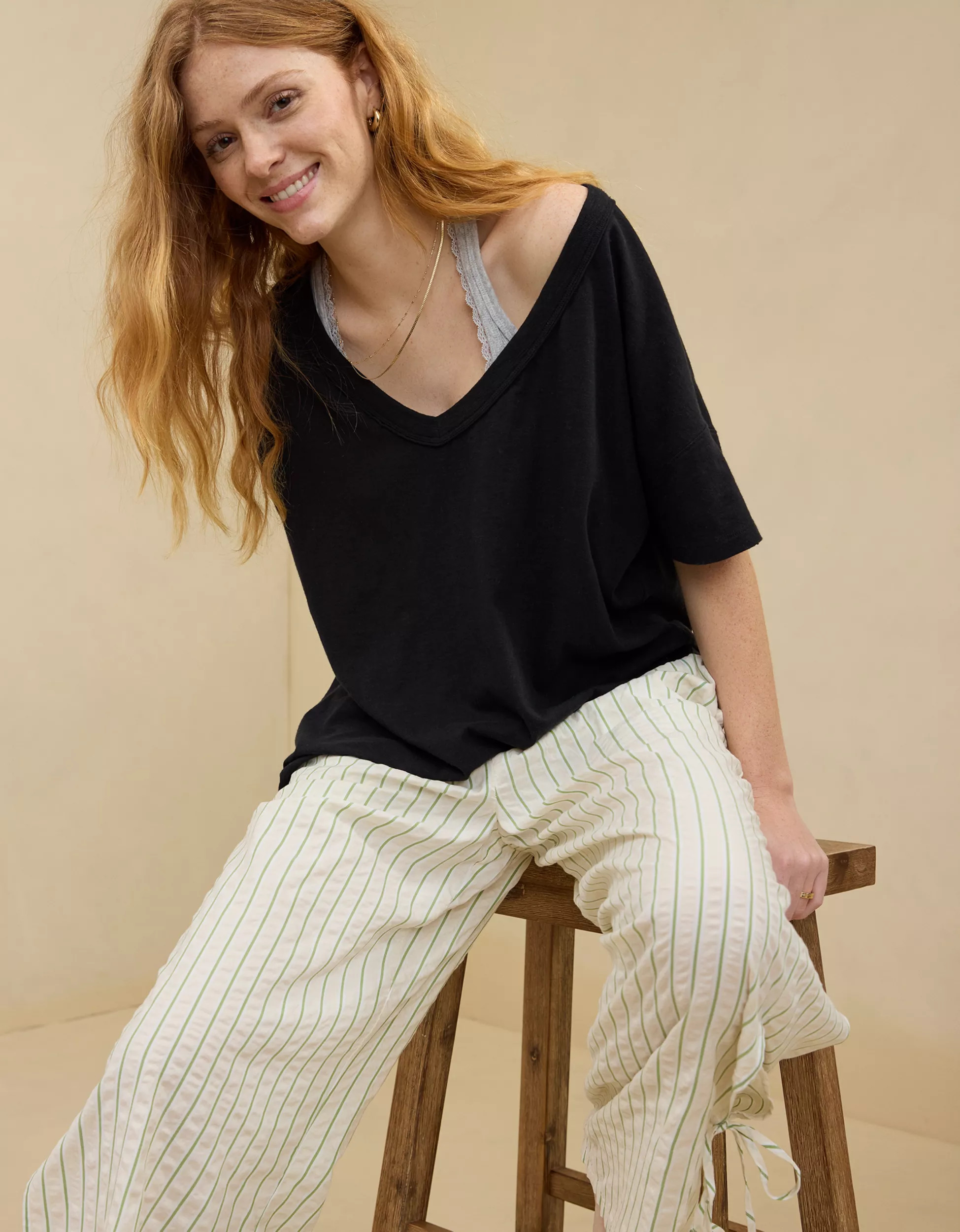 Aerie Oversized V-Neck Boyfriend T-Shirt | American Eagle Outfitters (US & CA)