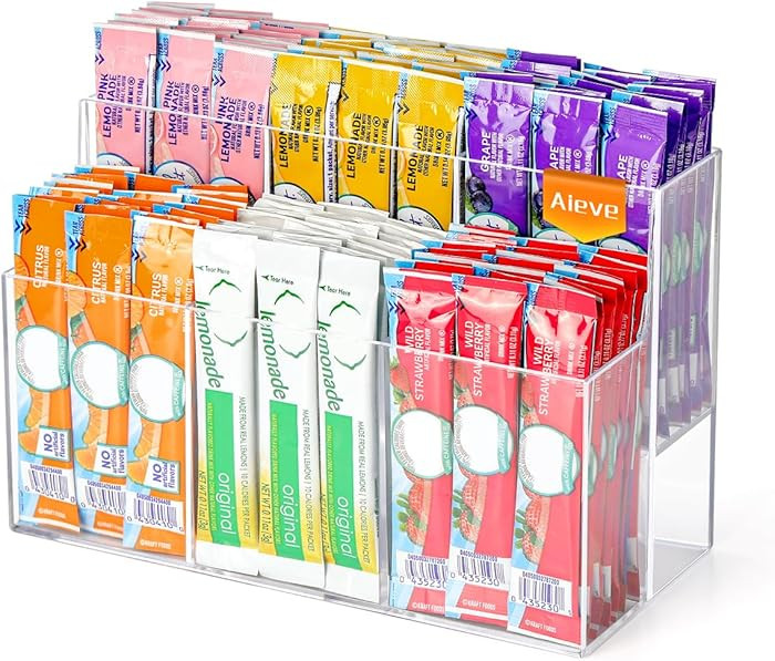 AIEVE Drink Packet Organizer, 2-Tier Water Flavor Packet Holder for Pantry Storage, Acrylic Drink... | Amazon (US)