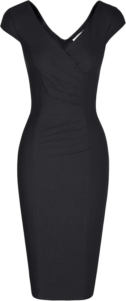 MUXXN Women's 1950's Vintage V Neck Ruched Sheath Formal Pencil Dress | Amazon (US)
