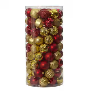 Holiday 2 in. Red Shatterproof Christmas Tree Ornament Set with Re-Useable Tube (101-Count) | The Home Depot