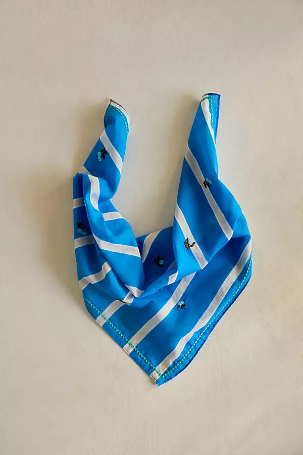 Embroidered Floral Stripe Cotton Bandana | Anthropologie (US)