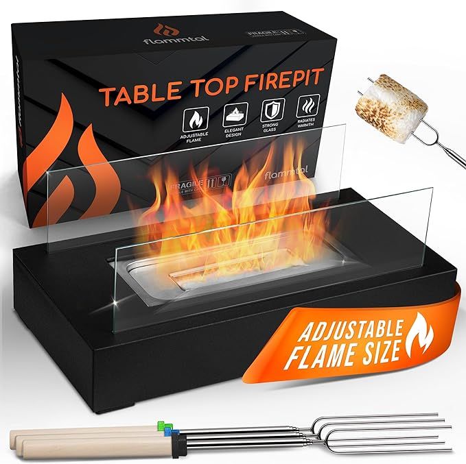 Tabletop Fire Pit [3h Burning Time] - Table Top Firepit Indoor & Outdoor - Smores Maker with 4 Ro... | Amazon (US)