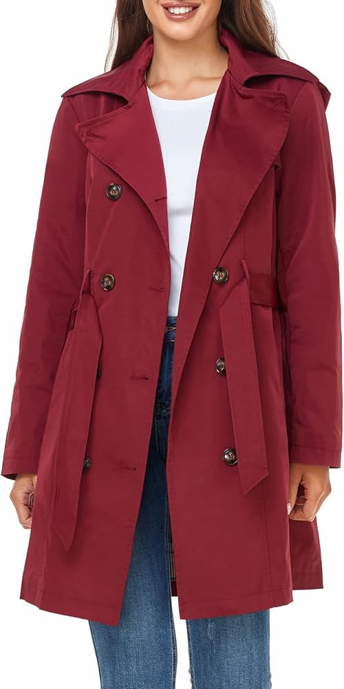 SaphiRose Women's Water-Resistant Trench Coat Double-Breasted Long Peacoat with Removable Hood | Amazon (US)