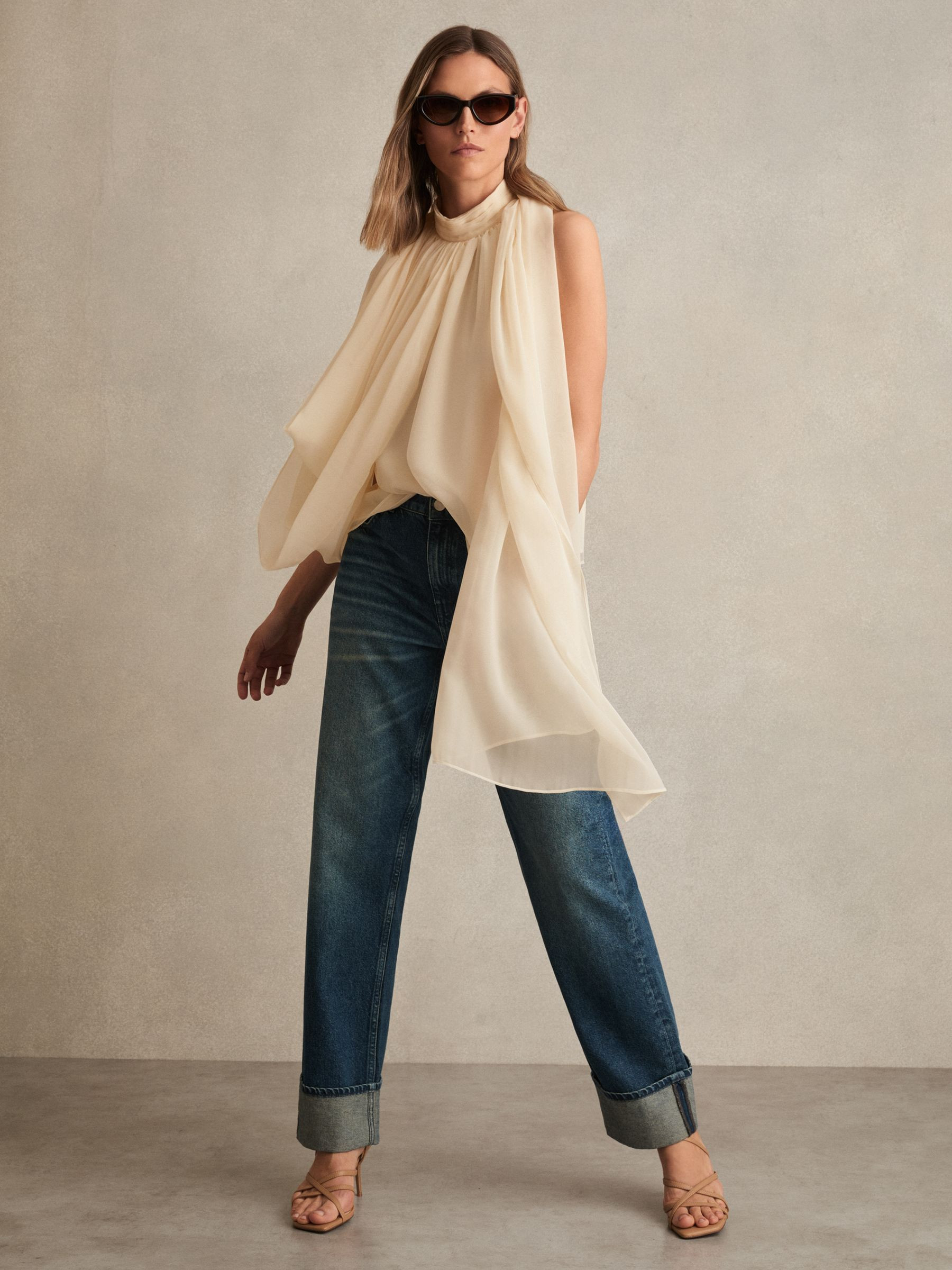 Draped Chiffon Sleeveless Top in Ivory | Reiss DE