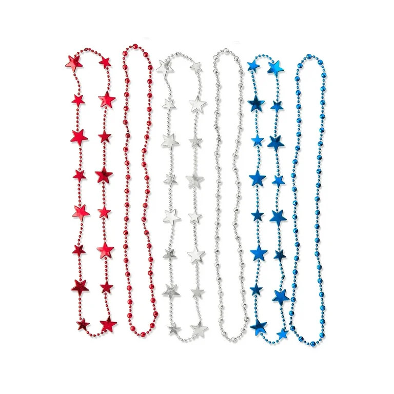 Patriotic Star Necklaces, Red/Silver/Blue, 6 Pieces, by Way To Celebrate | Walmart (US)