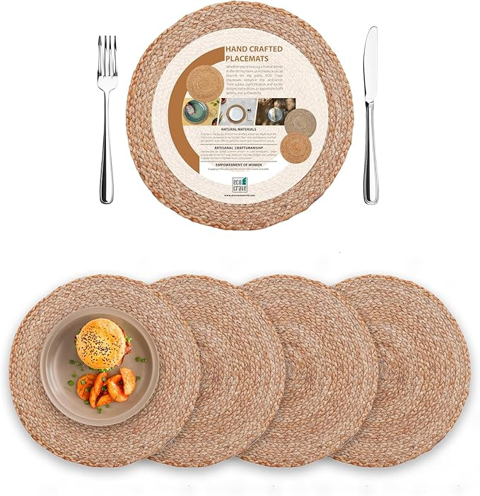 Eco Crave Jute Round Woven Placemats Set of 4, Natural 13 Inch Boho Farmhouse Rustic Hand Woven P... | Amazon (US)