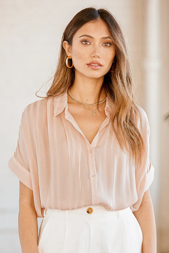Everlee Light Pink Striped Button-Up Top | Lulus