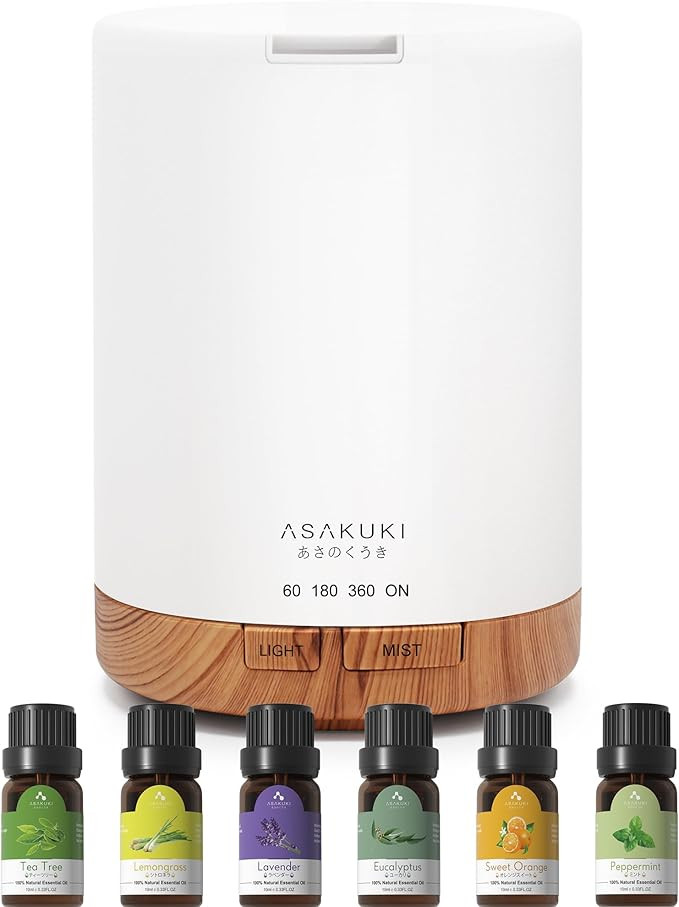 ASAKUKI Essential Oil Diffusers, 300ML Aromatherapy Diffuser with 6x10ML Essential Oils Set, Esse... | Amazon (UK)