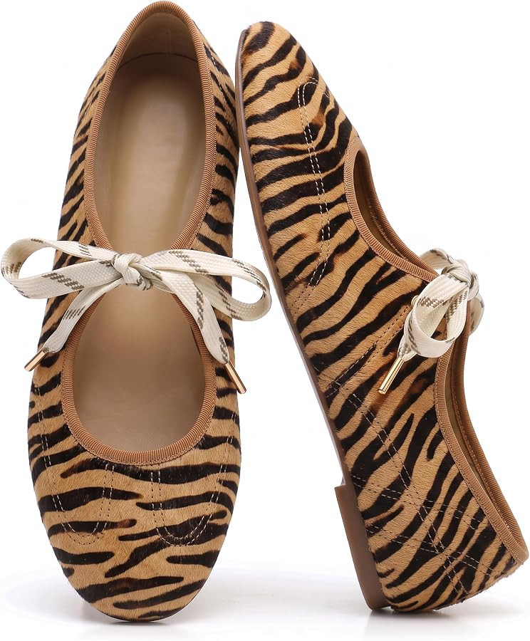 Lace up Ballet Flats for Women Round Toe Mary Jane Ballerina Flats | Amazon (US)