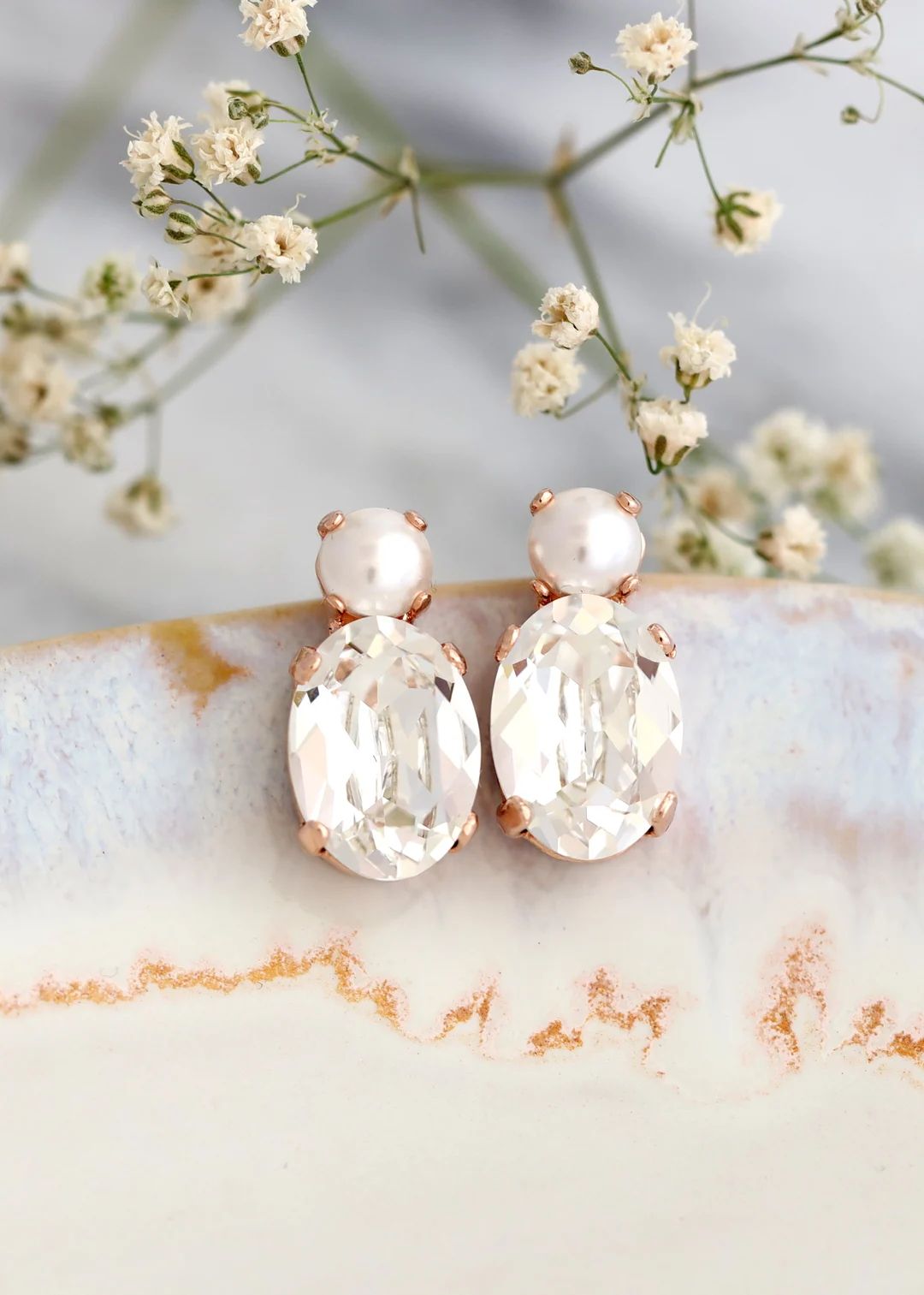 Bridal Earrings, Pearl Crystal Stud Earrings, Bridal Pearl Earrings, Pearl Earrings, Bridesmaids ... | Etsy (US)