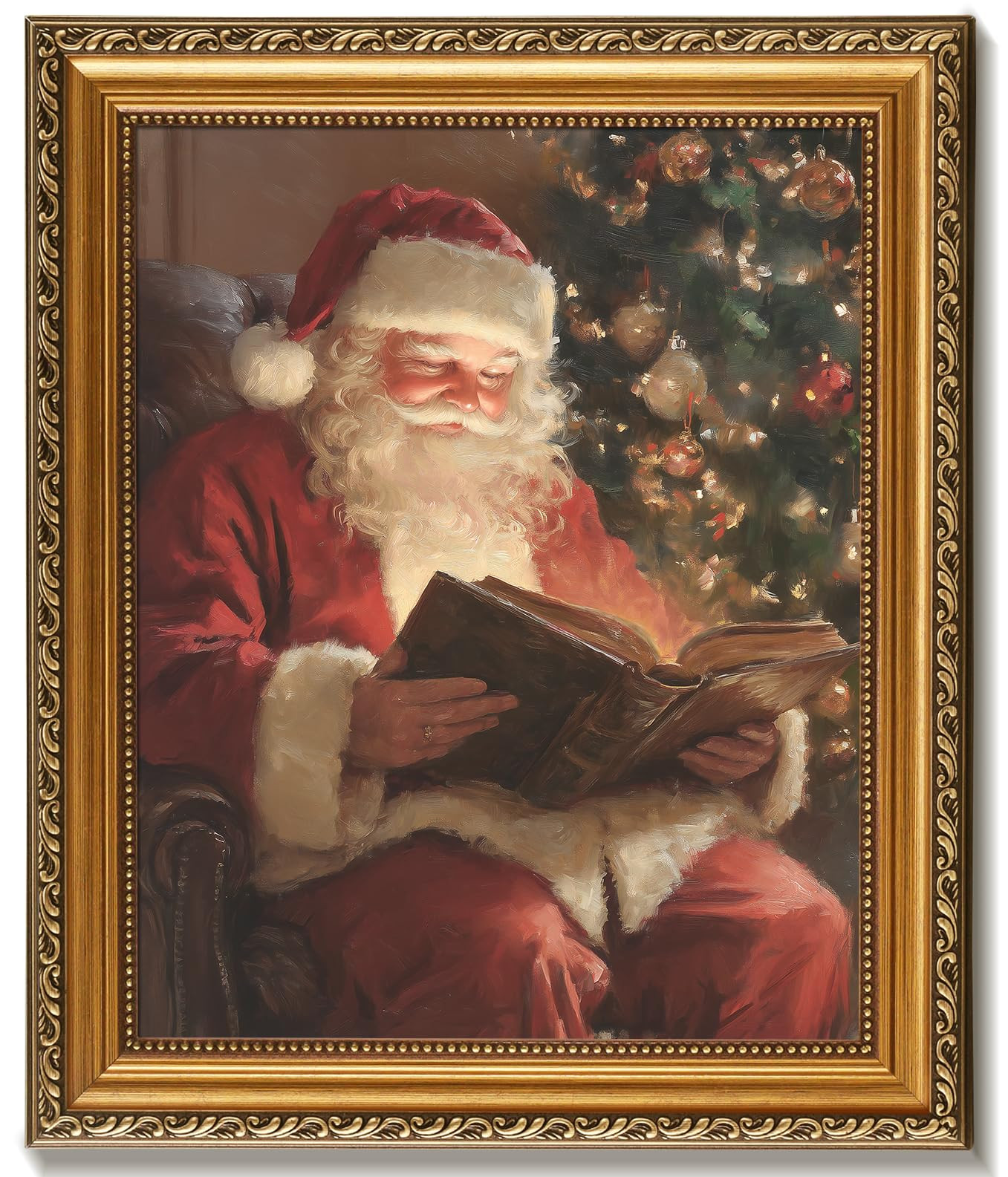 Vodefoad Vintage Gold Framed Christmas Wall Art, Retro Santa Claus Canvas Print Poster Decor Anti... | Amazon (US)