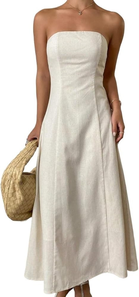 JXDBFJDW Womens Elegant Dress Summer Solid Color Sleeveless Dress Trendy Clothing | Amazon (US)