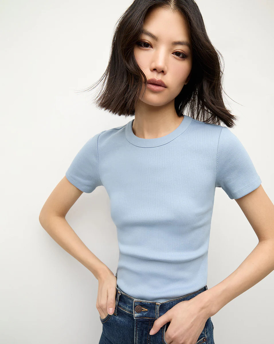 Pruitt Ribbed Tee in Smoke Blue | Veronica Beard | Veronica Beard