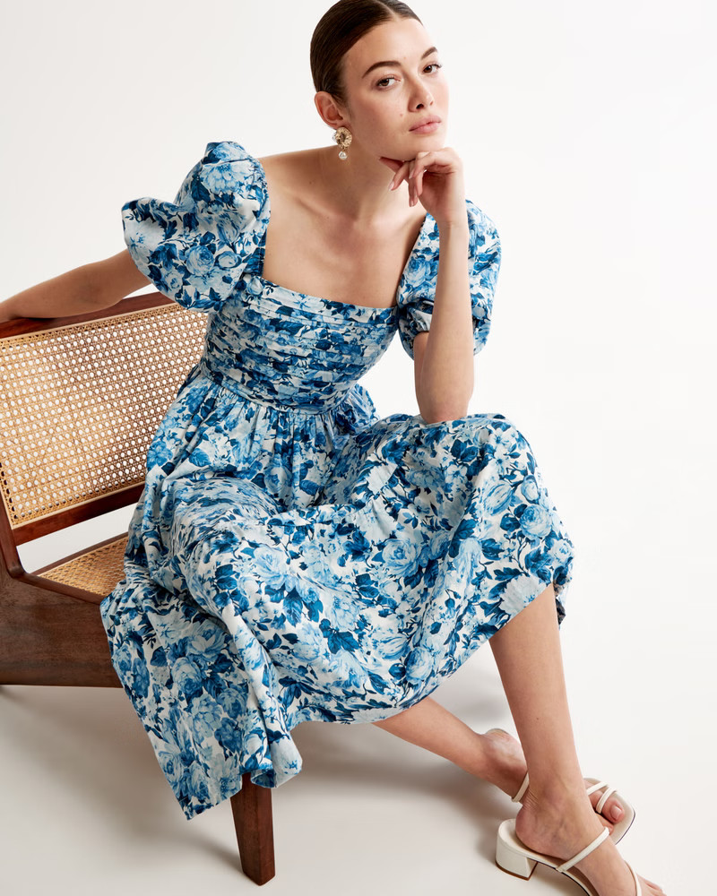 Emerson Poplin Puff Sleeve Midi Dress | Abercrombie & Fitch (US)