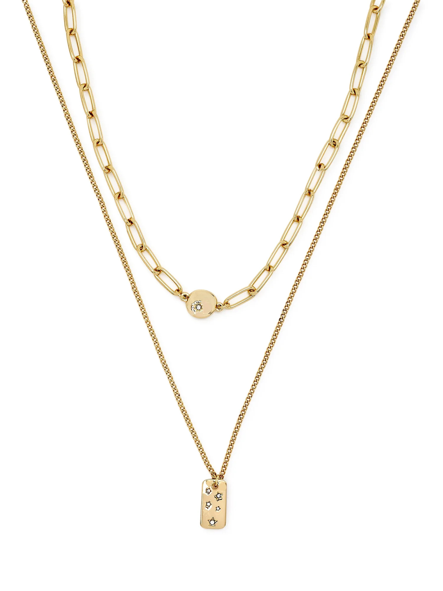 Scoop Womens 14K Gold Flash-Plated Celestial Link and Curb Pendant Necklace Duo, 2-Piece | Walmart (US)