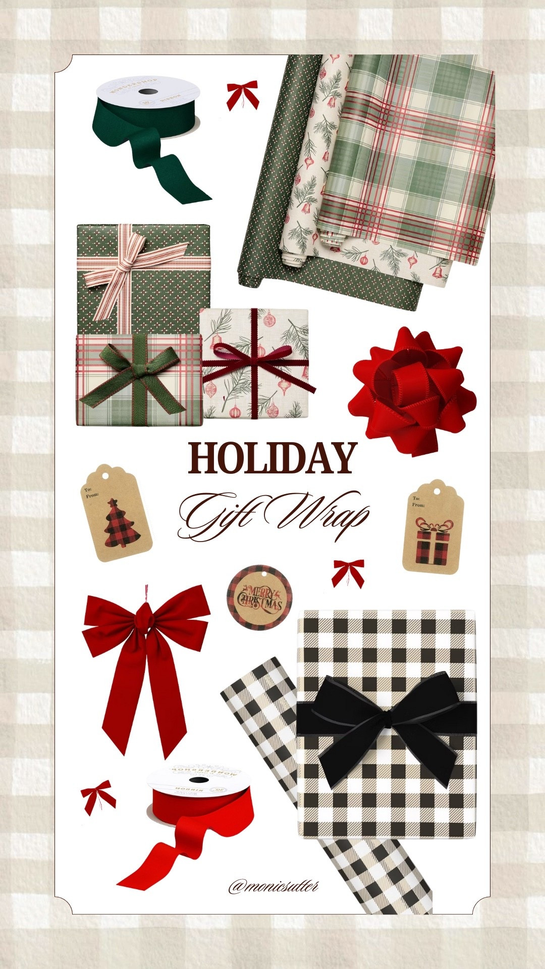 The Target holiday wrap collection is too good this year! 🎁✨ I’m obsessed with the mix of plaid, gingham, and pine prints, the perfect balance of festive and timeless. From velvet bows to textured ribbons and those cozy neutral tones, every detail feels so elevated but still easy to pull together. 🤍

Whether you go classic red and green or keep it neutral with soft beige and black checks, these wraps make every gift feel special!

#LTKGiftGuide #LTKHoliday #LTKSeasonal