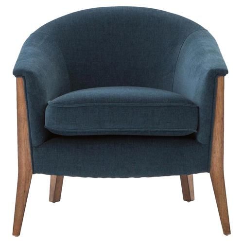 Open Box Oana Mid Century Modern Rolled Edge Blue Arm Chair | Kathy Kuo Home