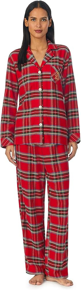 LAUREN Ralph Lauren Long Sleeve Brushed Twill Notch Collar PJ Set Red Plaid MD (US 8-10) | Amazon (US)