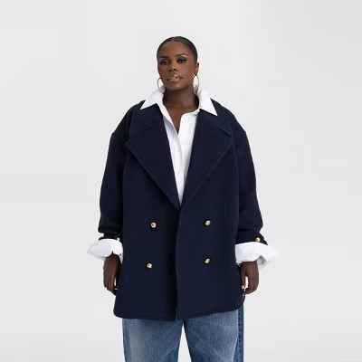 KBB by KAHLANA Women's 'The Pea Coat' - Navy Blue 2X | Target