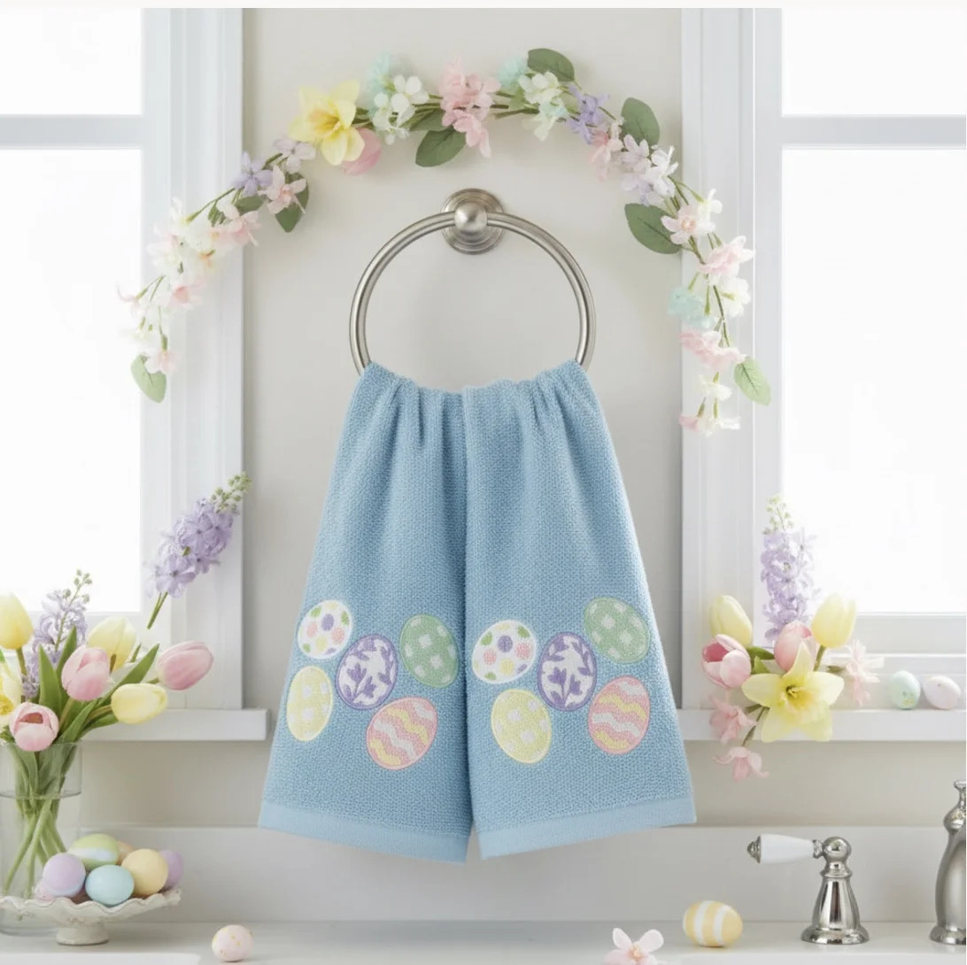 Serafina Home Easter Fingertip Towels, Blue Cotton with Embroidered Eggs Design, 18x12 Inches, Se... | Walmart (US)