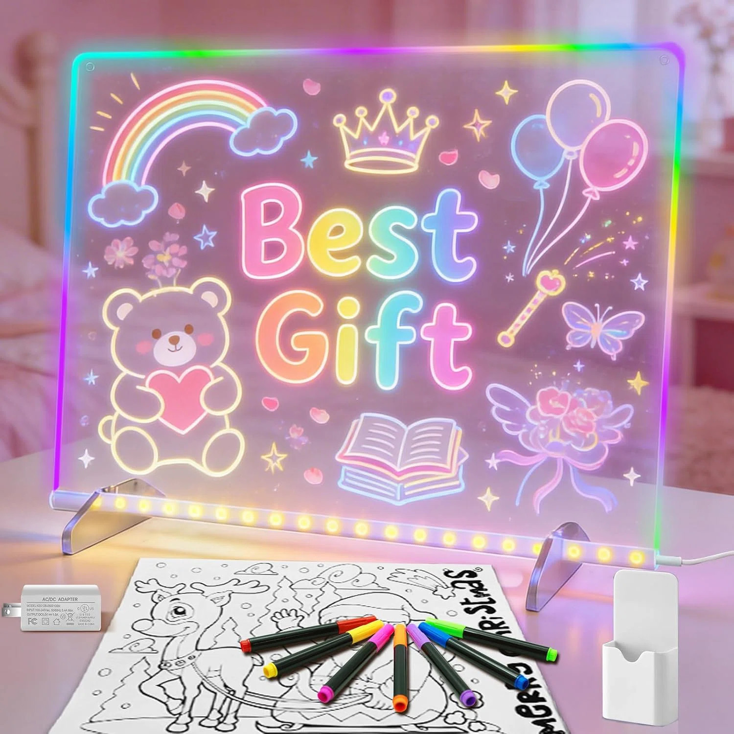 LED Note Board with 7 Colors, Includes Adapter, 13"x10" Led Drawing Board for Kids, Light Up Dry ... | Wayfair North America