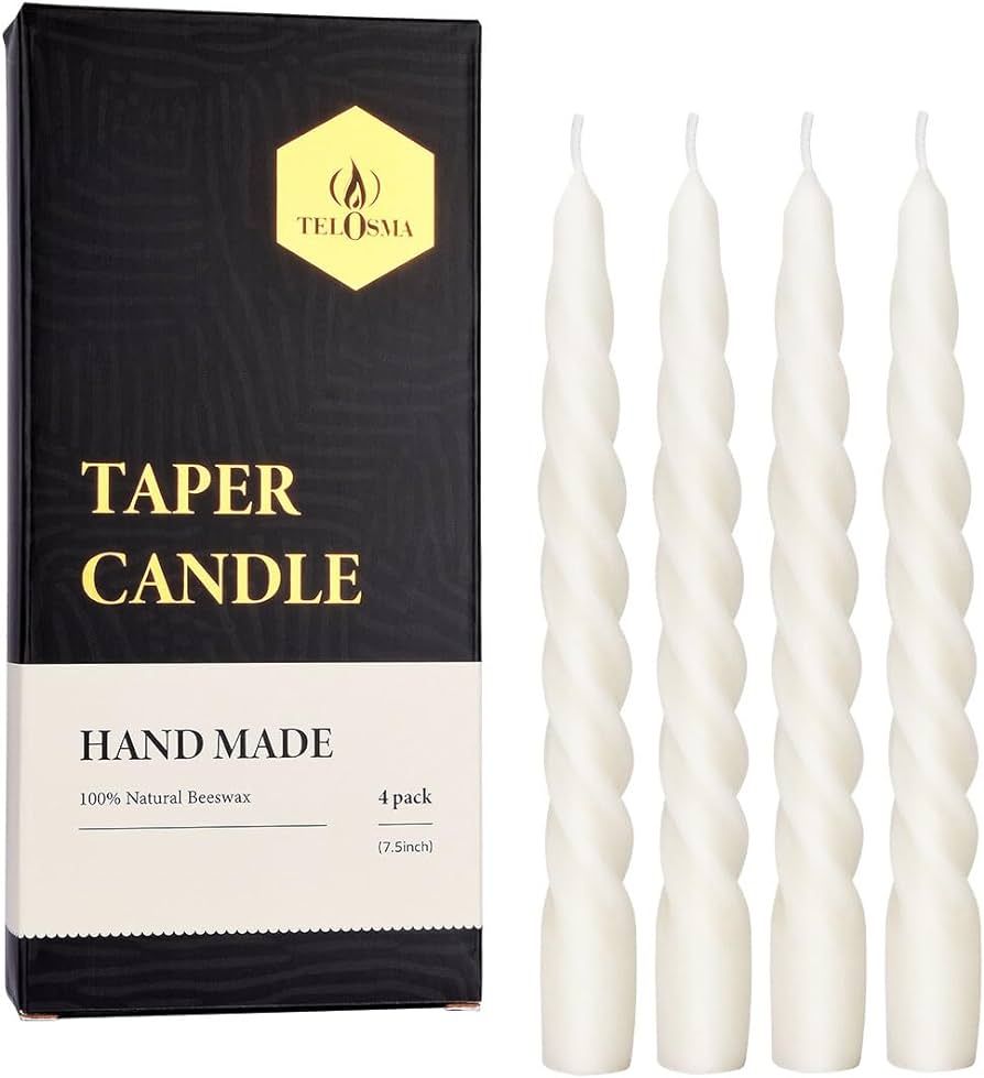 Beeswax Taper Candles Set of 4,Spiral Taper Candle Dripless Long Candle Sticks for Dinner Wedding... | Amazon (US)