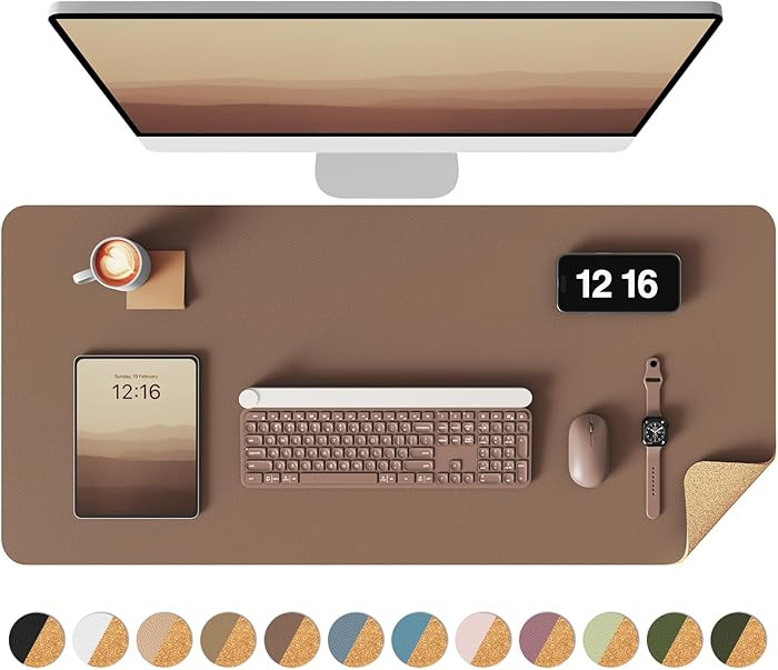 YSAGi Double-Sided Desk Pad, 35.4"x17"Leather Desk Mat, Eco Cork Desk Pad Protector,Large Mouse P... | Amazon (US)