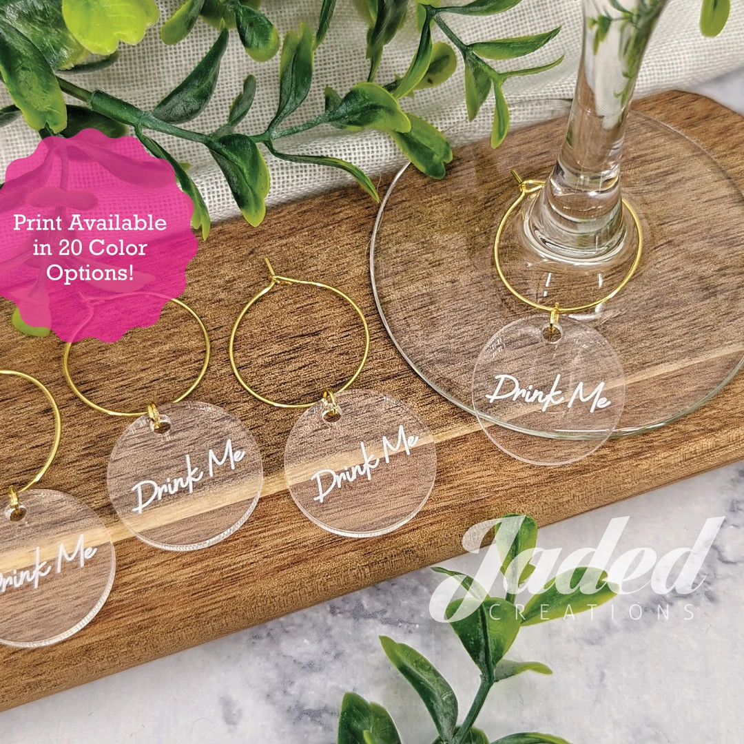 Custom Name Wine Stem Charms Acrylic Printed, Wedding, Birthday, Bridal Party, Bachelorette, Gift... | Etsy (US)