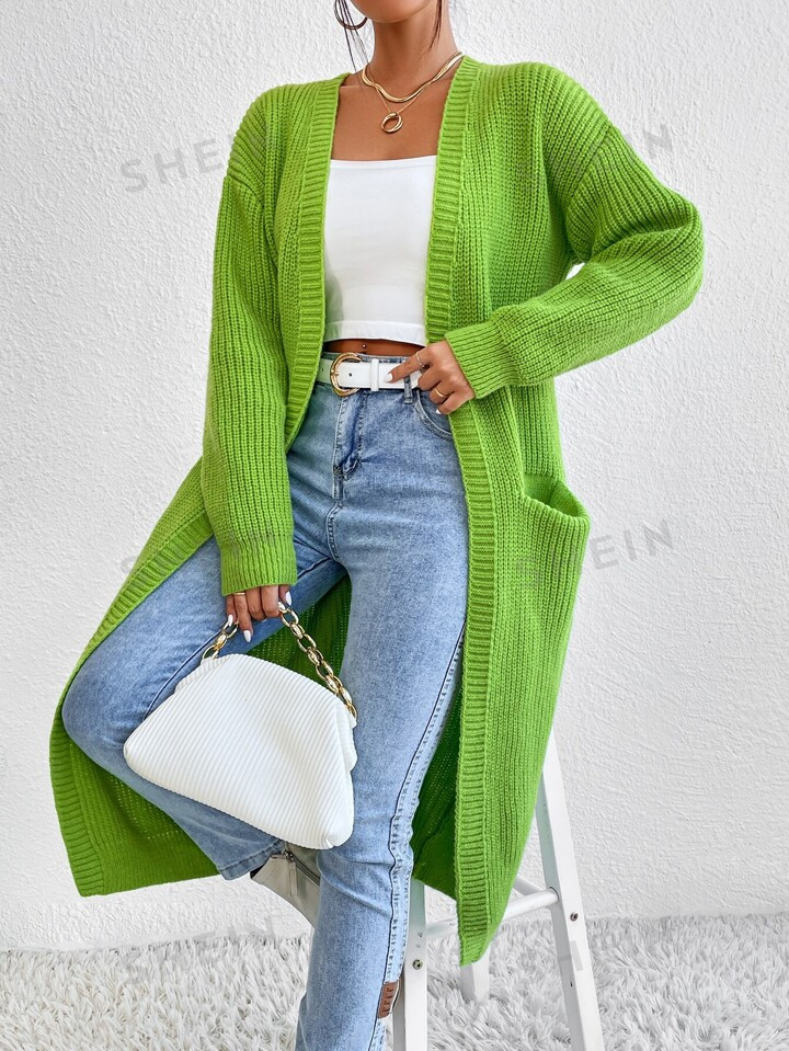 SHEIN Essnce Drop Shoulder Pocket Patched Duster Cardigan | SHEIN