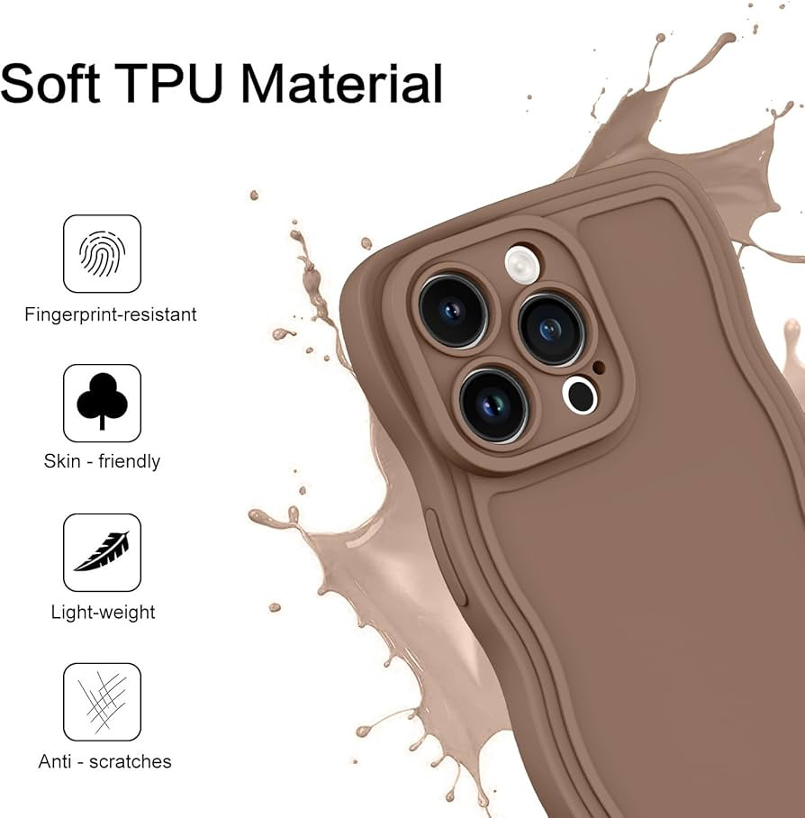YINLAI Designed for iPhone 15 Pro Case, Brown Soft Silicone Gel Rubber Phone Cover, Cute Curly Wa... | Amazon (US)