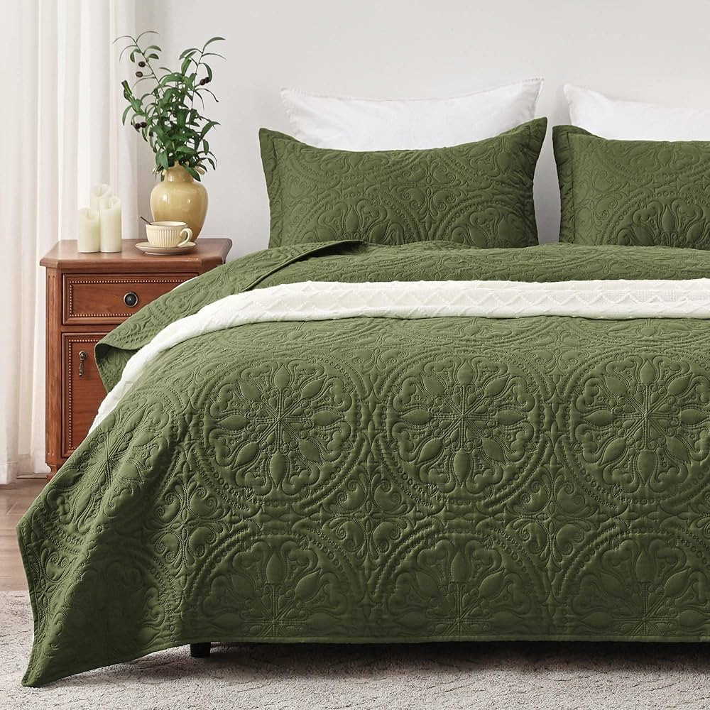 EXQ Home Quilt Set Full Queen Size Forest Green 3 Piece,Lightweight Soft Coverlet Mandala Flower ... | Amazon (US)