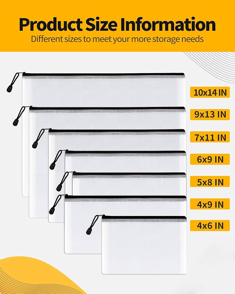 SUNEE Multisize Mesh Zipper Pouches (Black, 21 Packs), Water-Resistant Zip Bag for School Office ... | Amazon (US)