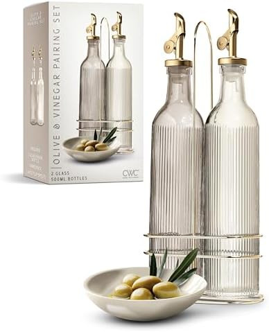 COOK WITH COLOR Glass Olive Oil Bottle Dispenser - 2 Pack- 17oz Oil and Vinegar Cruet - Olive Oil... | Amazon (US)
