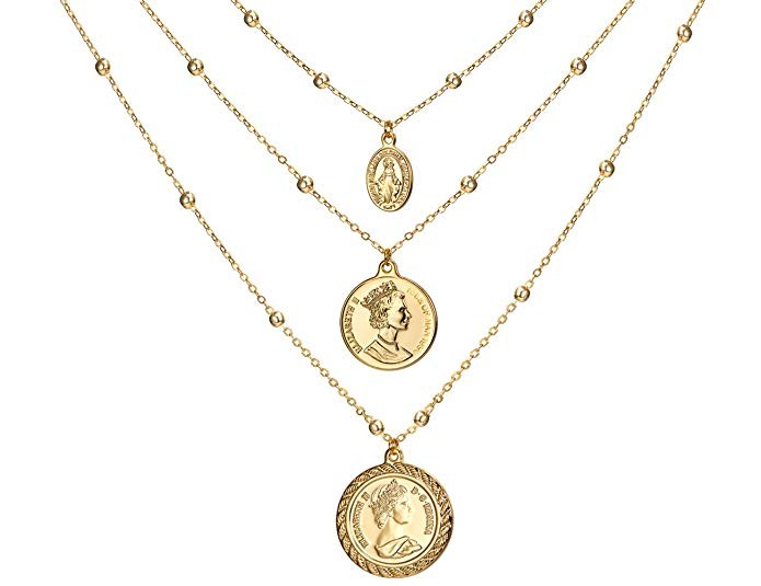 Coin Pendant Necklace 18K Gold Plated Canadian Coin Station Chain Coin Vintage Layered Necklace f... | Amazon (US)
