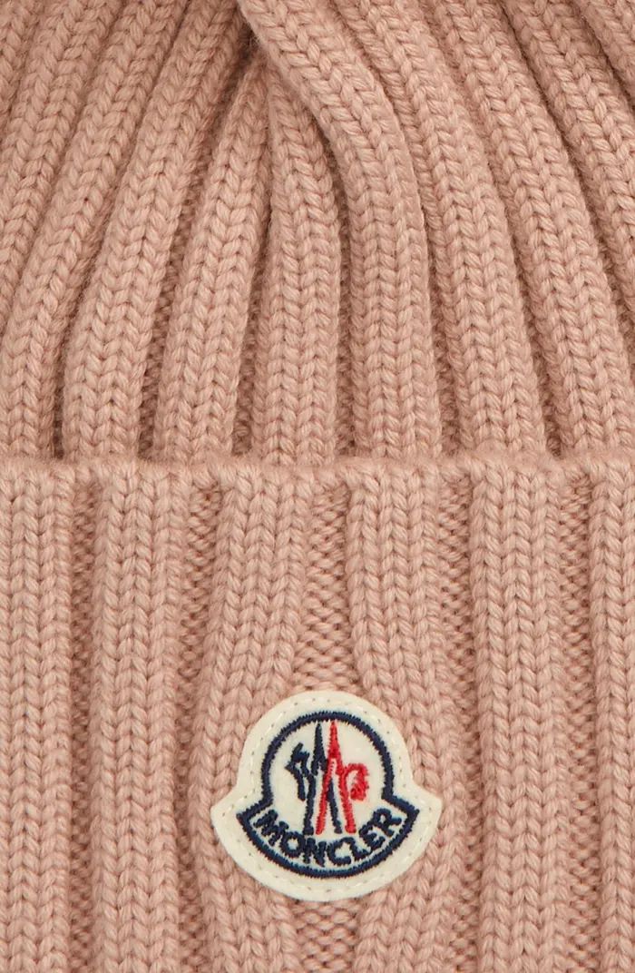 Moncler Wool Rib Beanie with Faux Fur Pompom | Nordstrom | Nordstrom