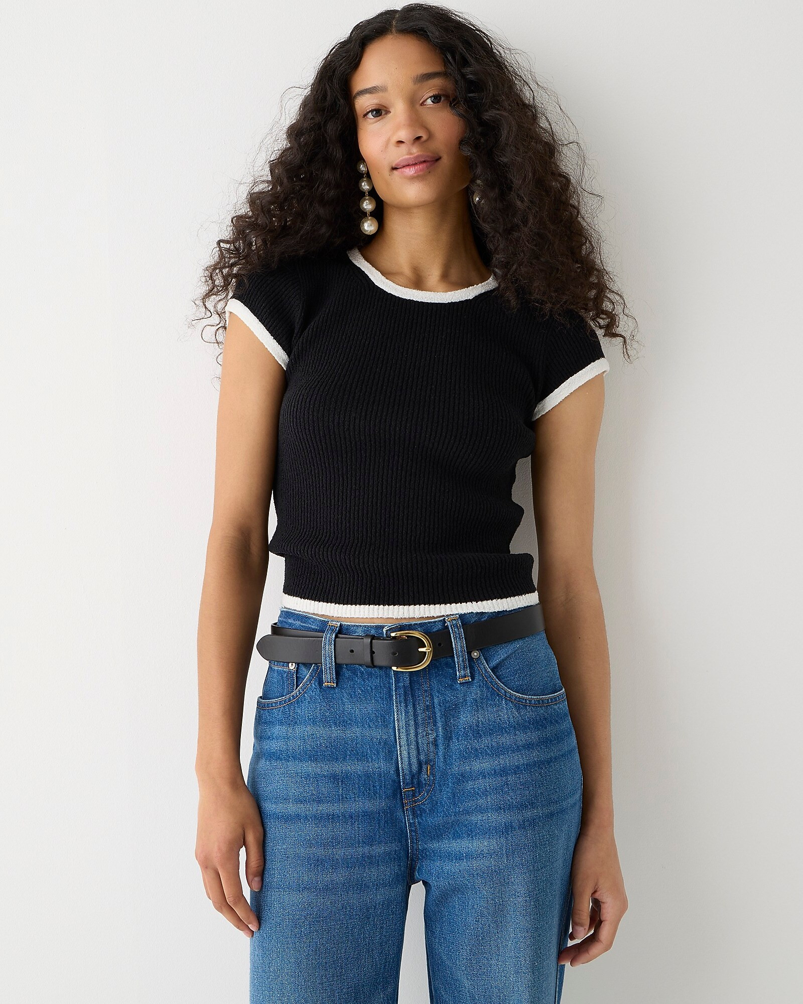 Cropped cap-sleeve sweater T-shirt | J. Crew US