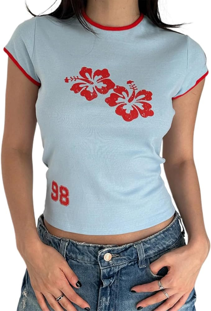 Y2k Graphic Baby Tees Women Teen Girl Fruit Print Crop Top Short Sleeve Slim Fit Vintage Aestheti... | Amazon (US)