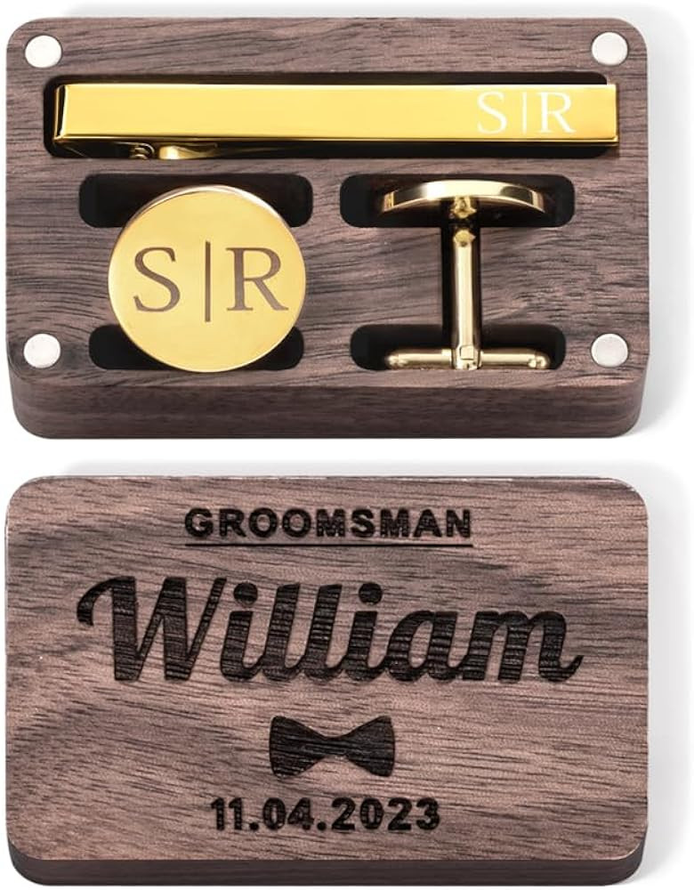 Personalized Tie Clip and Cufflinks Set with Engraved Initial Custom Letters and Name Engraved Ti... | Amazon (US)