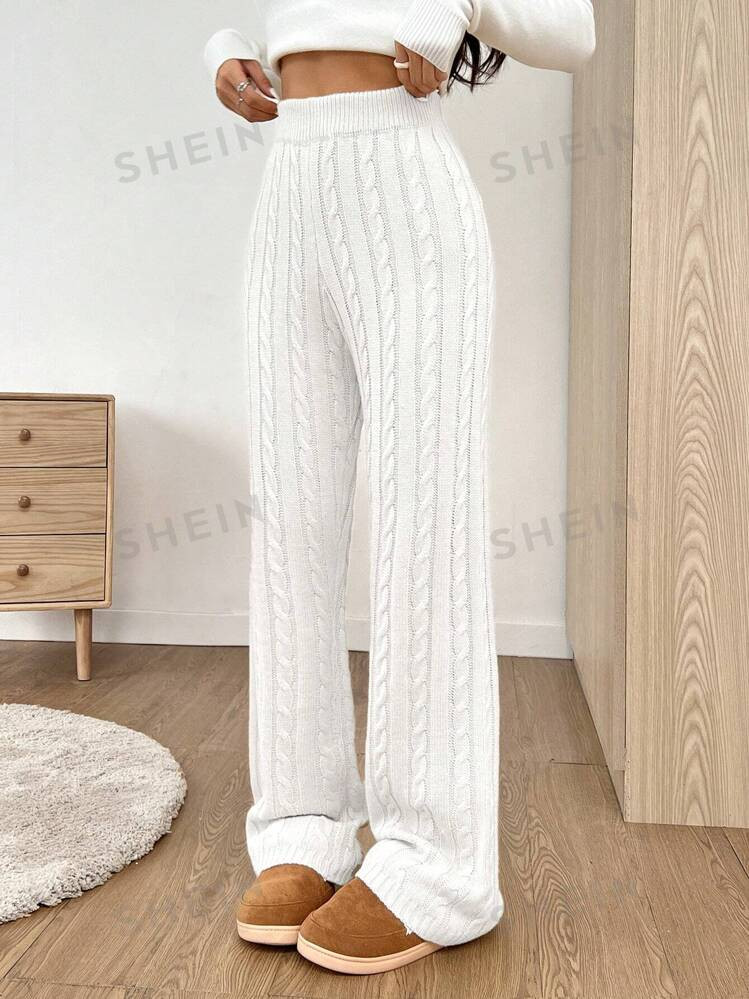 SHEIN EZwear Pantalon tricoté taille haute de couleur unie, décontracté et polyvalent pour l'a... | SHEIN