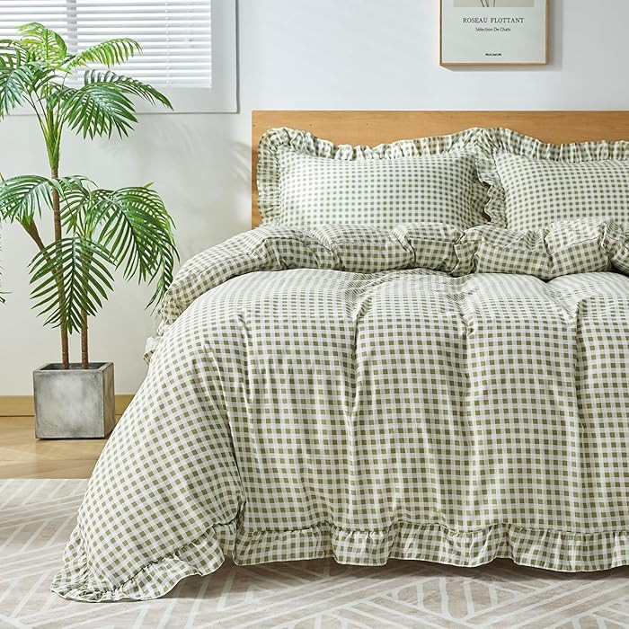 Gingham Duvet Cover Queen Size, 3 Pieces Soft Breathable Microfiber Plaid Comforter Cover with Zi... | Amazon (US)