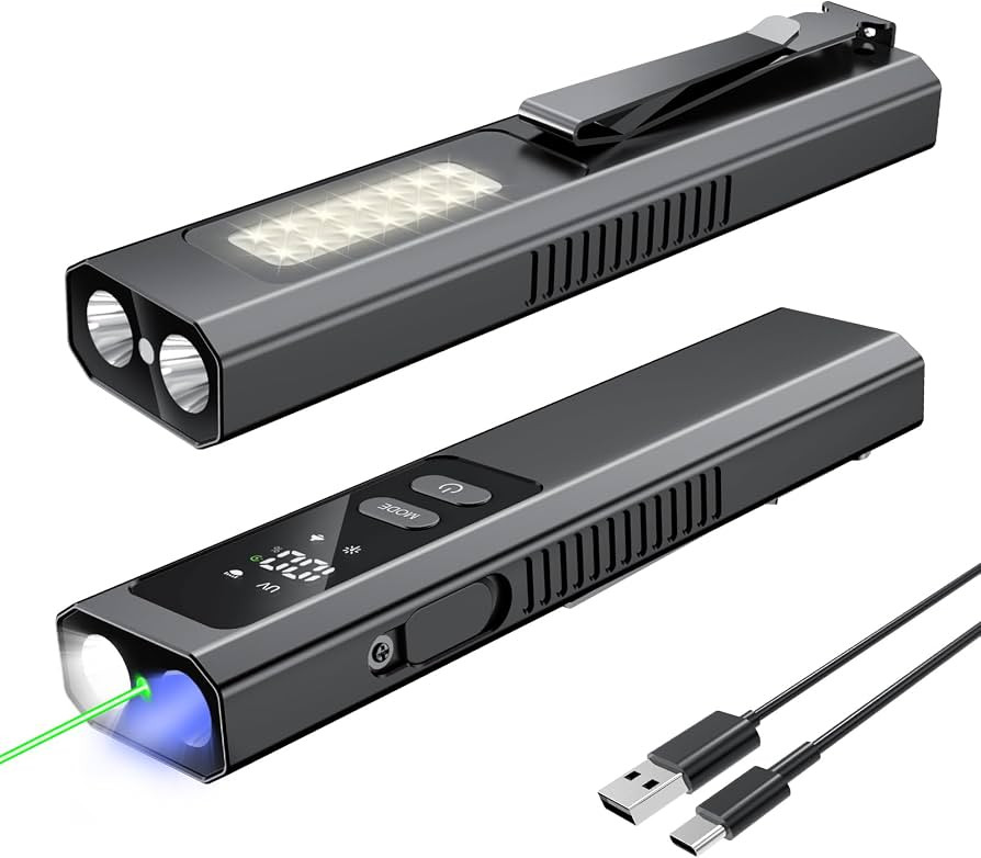 EDC Flat Flashlight 4 in 1 Pocket Magnetic Flashlight High Lumens Work Light with Green Beam & UV... | Amazon (US)