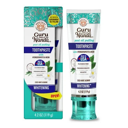 GuruNanda Whitening Toothpaste with Neem & Hydroxyapatite , Cocomint Jasmine, Fluoride - Free, 4.2oz | Walmart (US)
