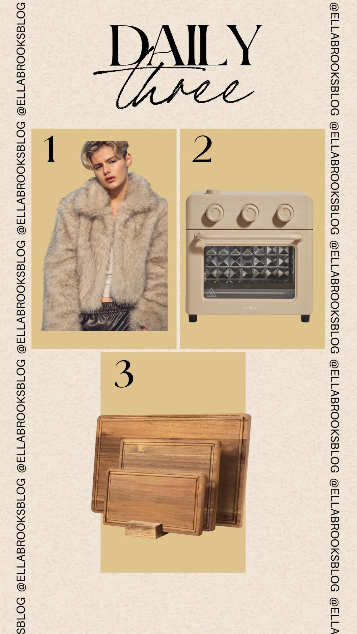 Daily 3 🤍


Faux fur jacket, holiday jacket, kitchen appliance, air fryer, Amazon kitchen, cutting board, charcuterie board 

#LTKHome #LTKStyleTip #LTKSaleAlert