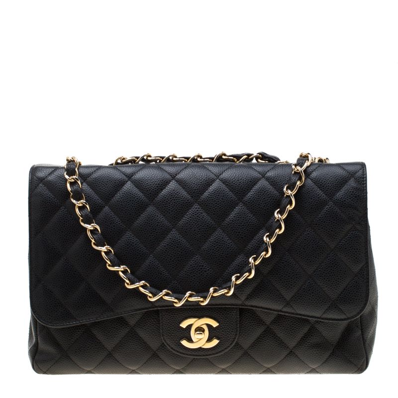 Chanel Black Quilted Caviar Leather Jumbo Classic Single Flap Bag | The Luxury Closet