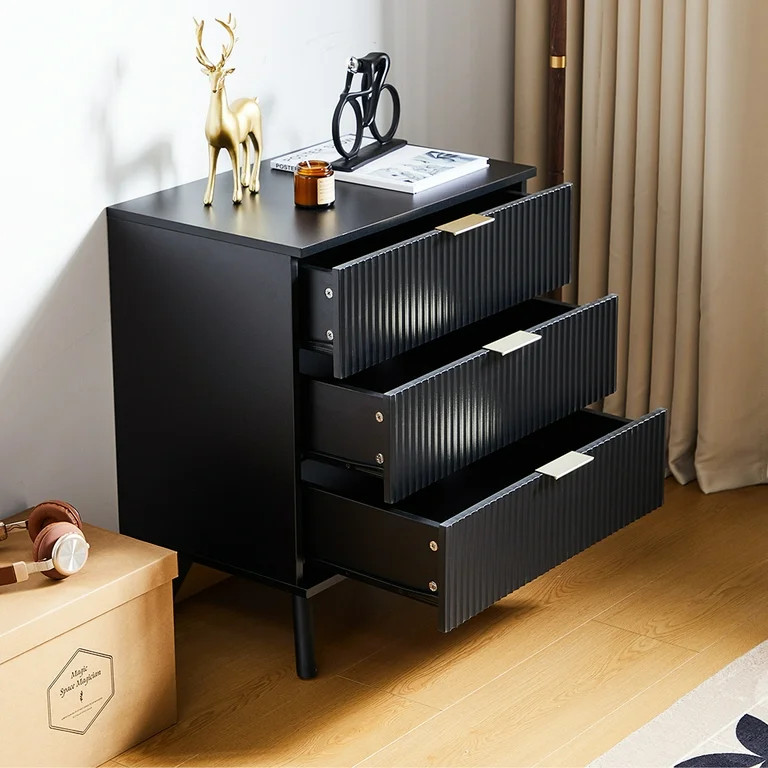 Giratree 3 Drawer Nightstand, Wood Chest of Drawer for Bedroom, Black - Walmart.com | Walmart (US)