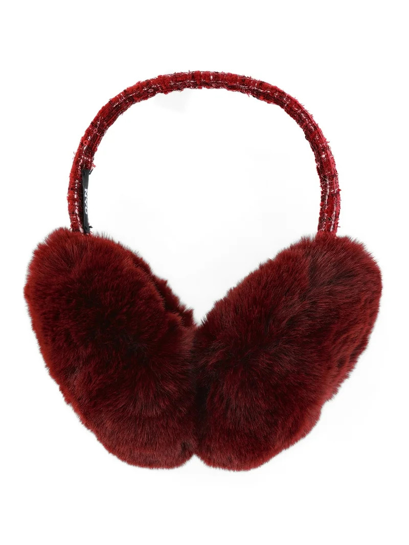 Madden NYC Women's Faux Fux Ear Muffs with Sequin Boucle Band, Burgundy | Walmart (US)