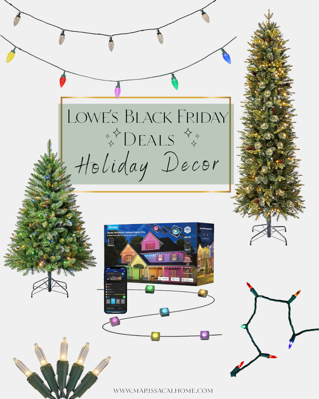 Lowe’s Black Friday sales #ad // artificial pre-lit Christmas trees // string lights // holiday lights // smart outdoor lighting // Govee Lights @loweshomeimprovement #lowespartner 

 #LTKHoliday #LTKHome